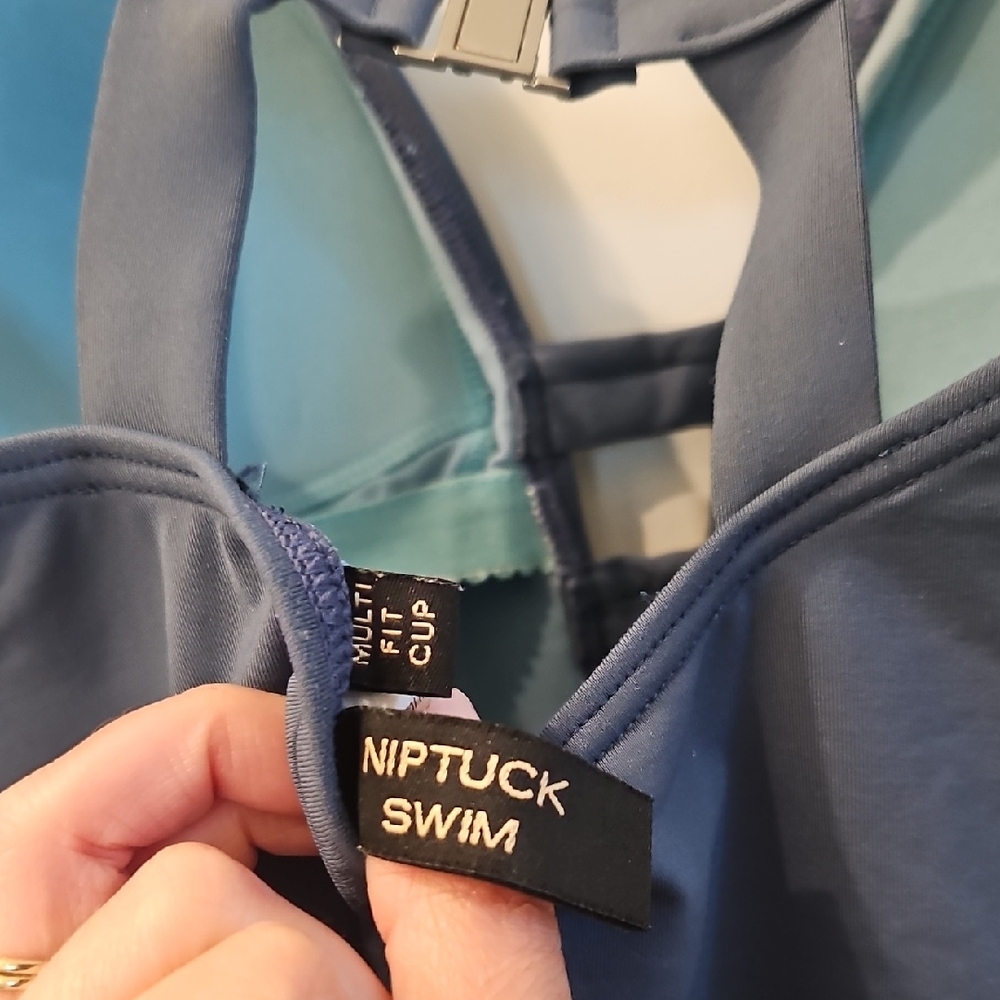 Navy Deep V One-Piece Swimsuit with Strappy Back - Picture 4 of 4